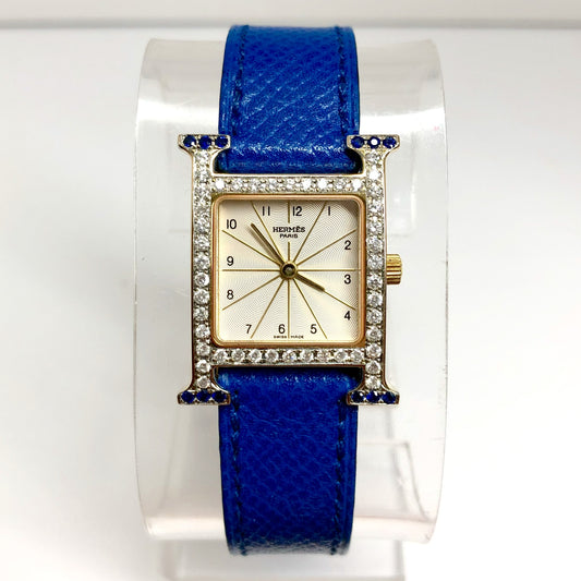 HERMÈS HEURE H Quartz 25mm 2 Tone 0.68TCW DIAMONDS 0.2TCW Sapphires Watch