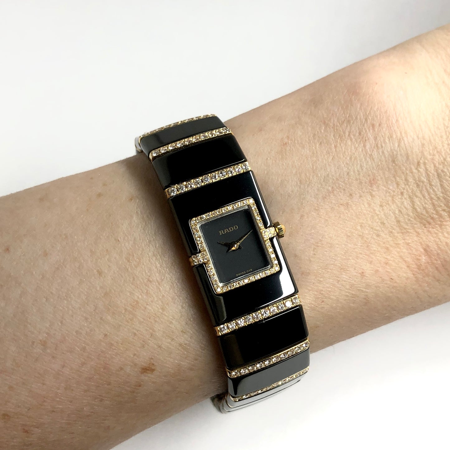 RADO DiaStar Quartz 16mm 18K Yellow Gold, Steel & High-Tech Black Ceramics ~0.75TCW Diamond Watch