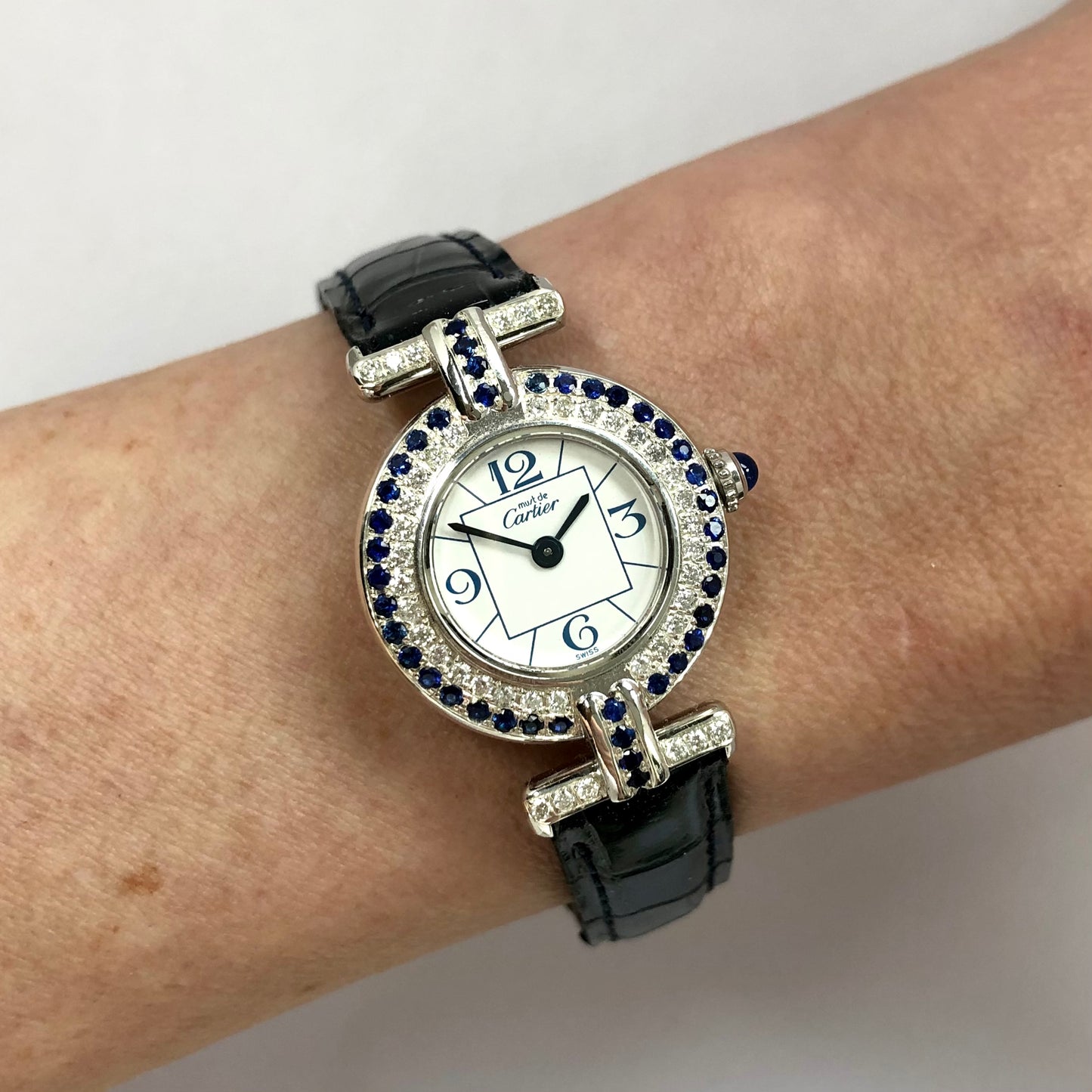 CARTIER COLISÈE Quartz 24mm Silver DIAMONDS & Blue SAPPHIRES Watch
