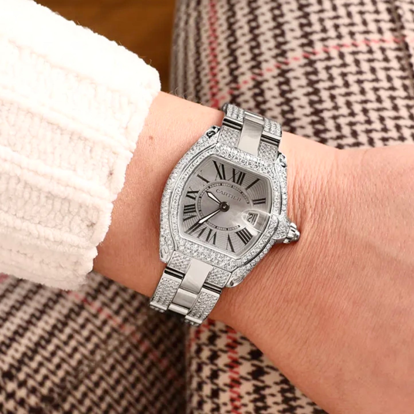 CARTIER ROADSTER Quartz 31mm Steel ~6TCW Diamond Watch
