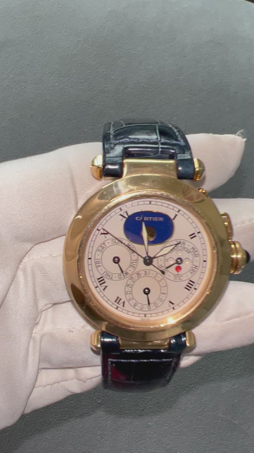 CARTIER PASHA 38mm Quartz Perpetual Calender Moonphase 18K Yellow Gold Watch