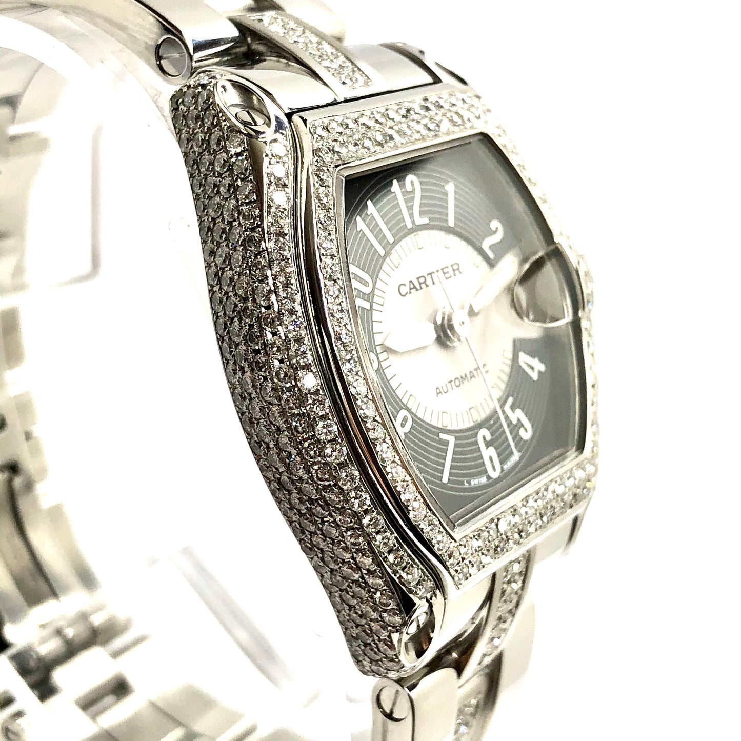 CARTIER ROADSTER 2510 Automatic 38mm Steel 4.92TCW DIAMOND Watch