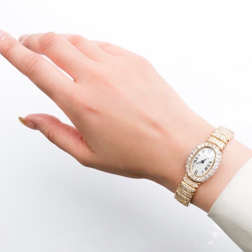CARTIER BAIGNOIRE Mini 18mm Quartz 18K Yellow Gold Diamond Watch