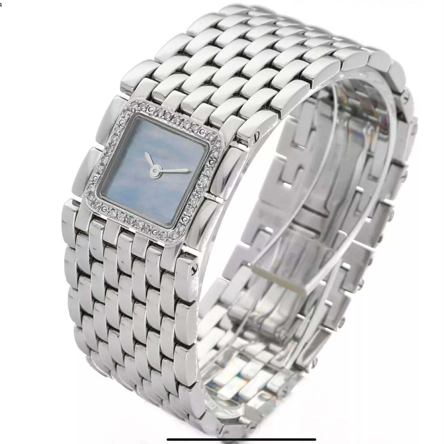 CARTIER Panthere RUBAN Quartz 21mm Steel 0.27TCW DIAMOND Watch Blue MOP Dial