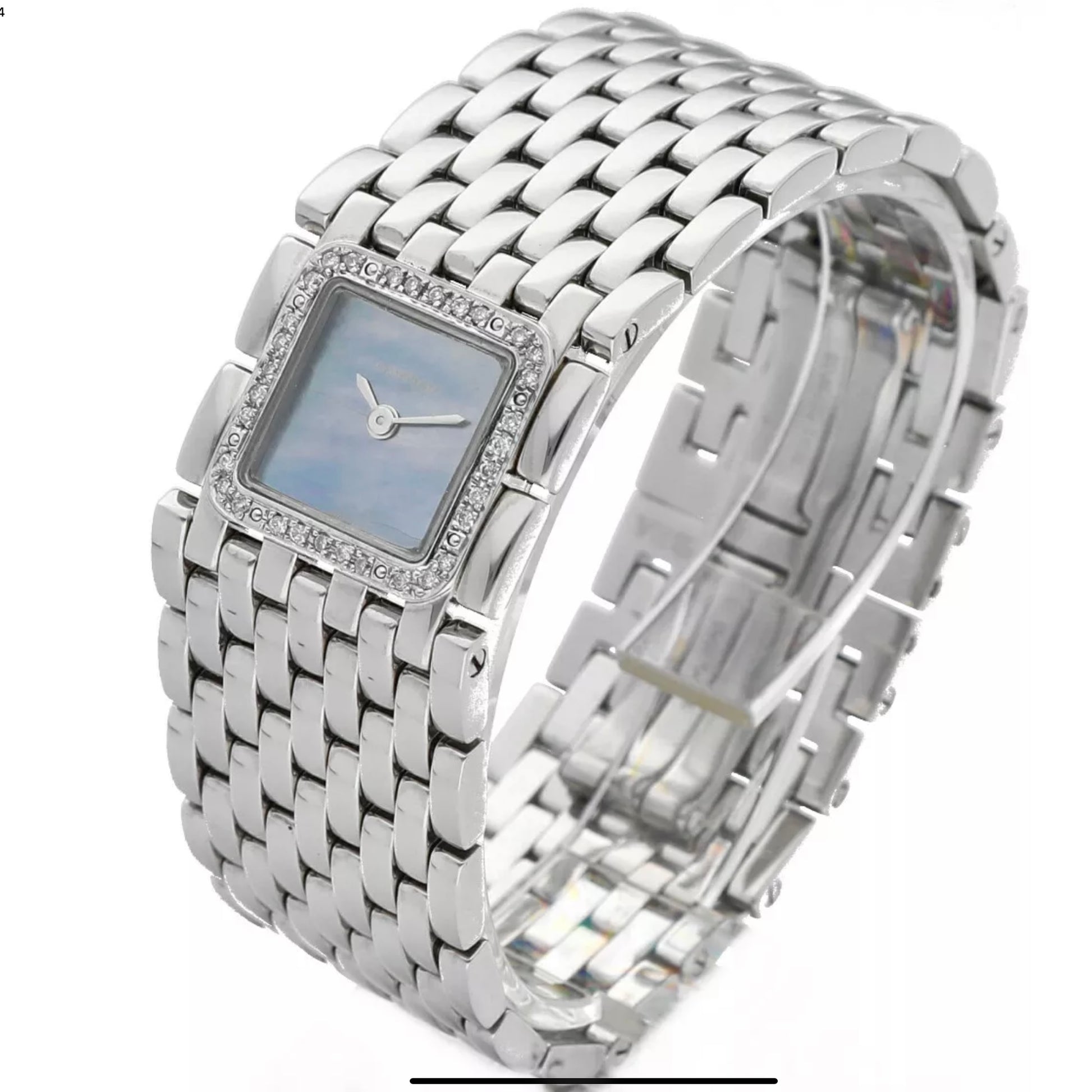 CARTIER Panthere RUBAN Quartz 21mm Steel 0.27TCW DIAMOND Watch Blue MOP Dial