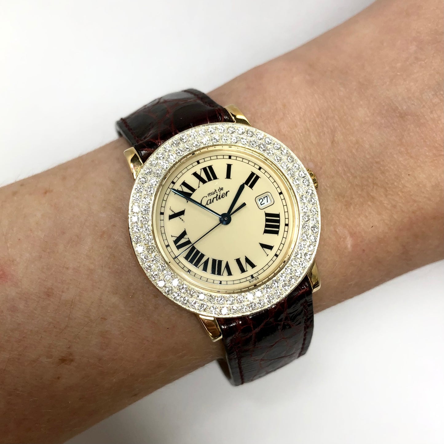Must De CARTIER RONDE Quartz 32mm GP Silver 1.34TCW Diamond Watch