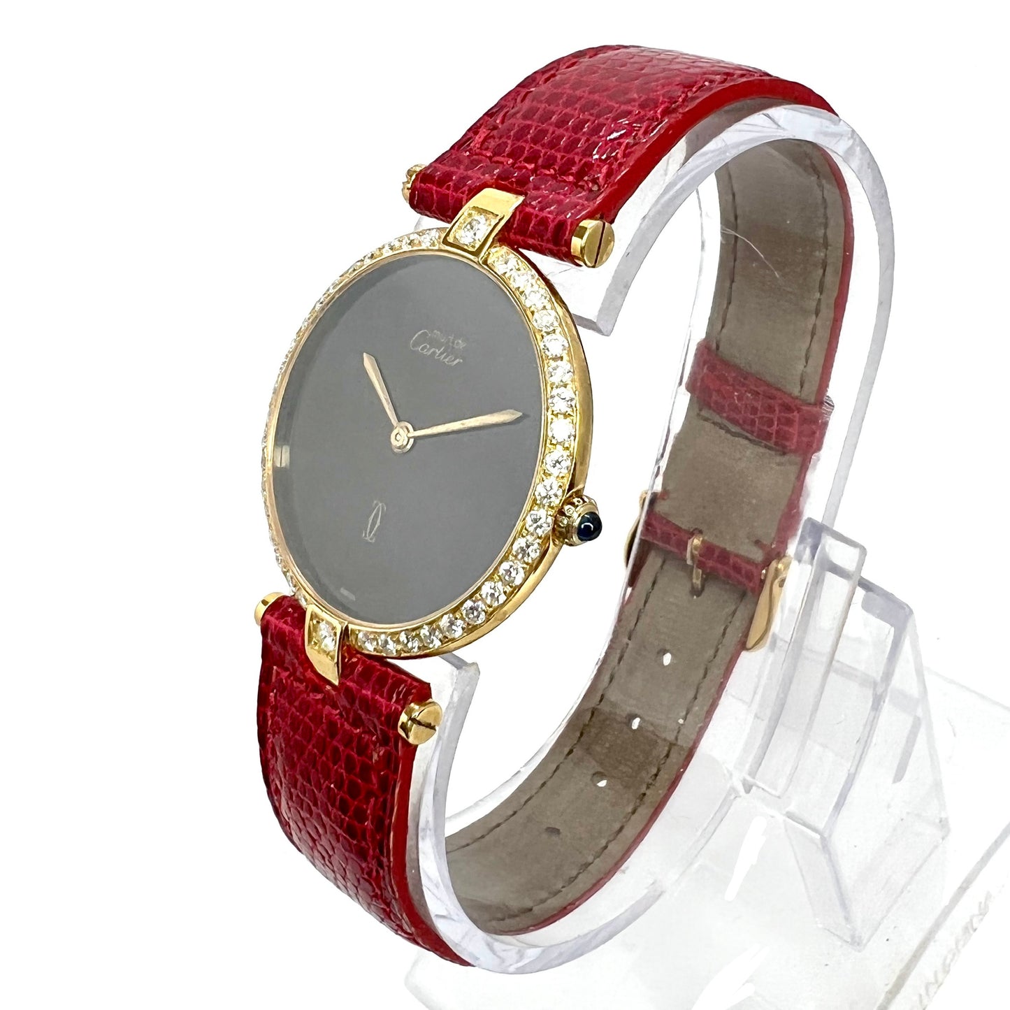MUST DE CARTIER VERMEIL 30mm Quartz GP Silver 0..78TCW Diamond Watch