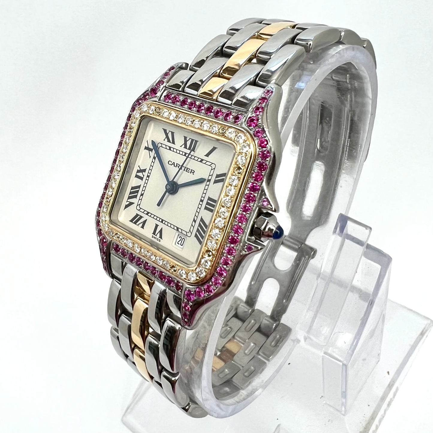 CARTIER PANTHERE 27mm 1 Row Gold 0.48TCW Diamonds & 0.77TCW Red Rubies Watch