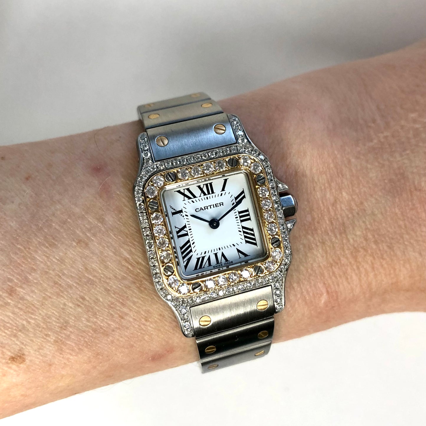 CARTIER SANTOS GALBEE 24mm Quartz 2 Tone 1.09TCW Diamond Watch