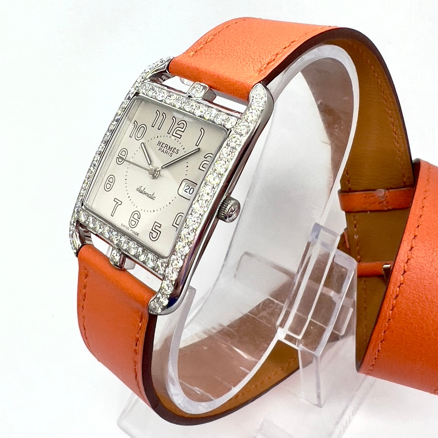 HERMES CAPE COD Automatic 29mm Steel 2.10TCW DIAMONDS Watch Hermès Double Tour Band