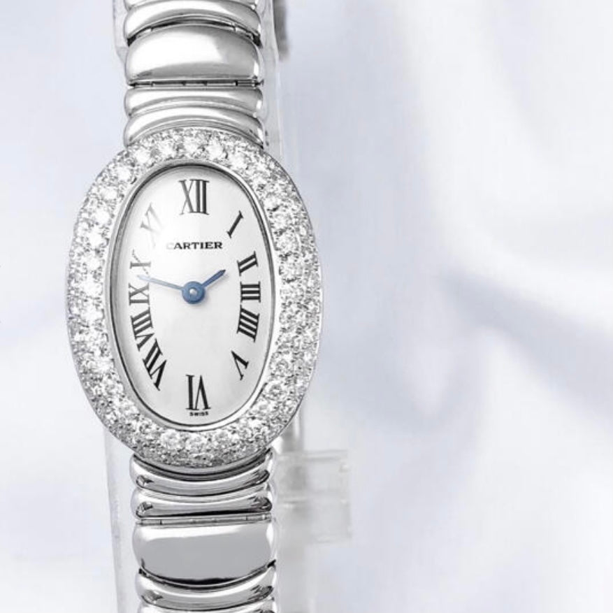 CARTIER BAIGNOIRE Mini 18K White Gold 1.23TCW Diamond Watch