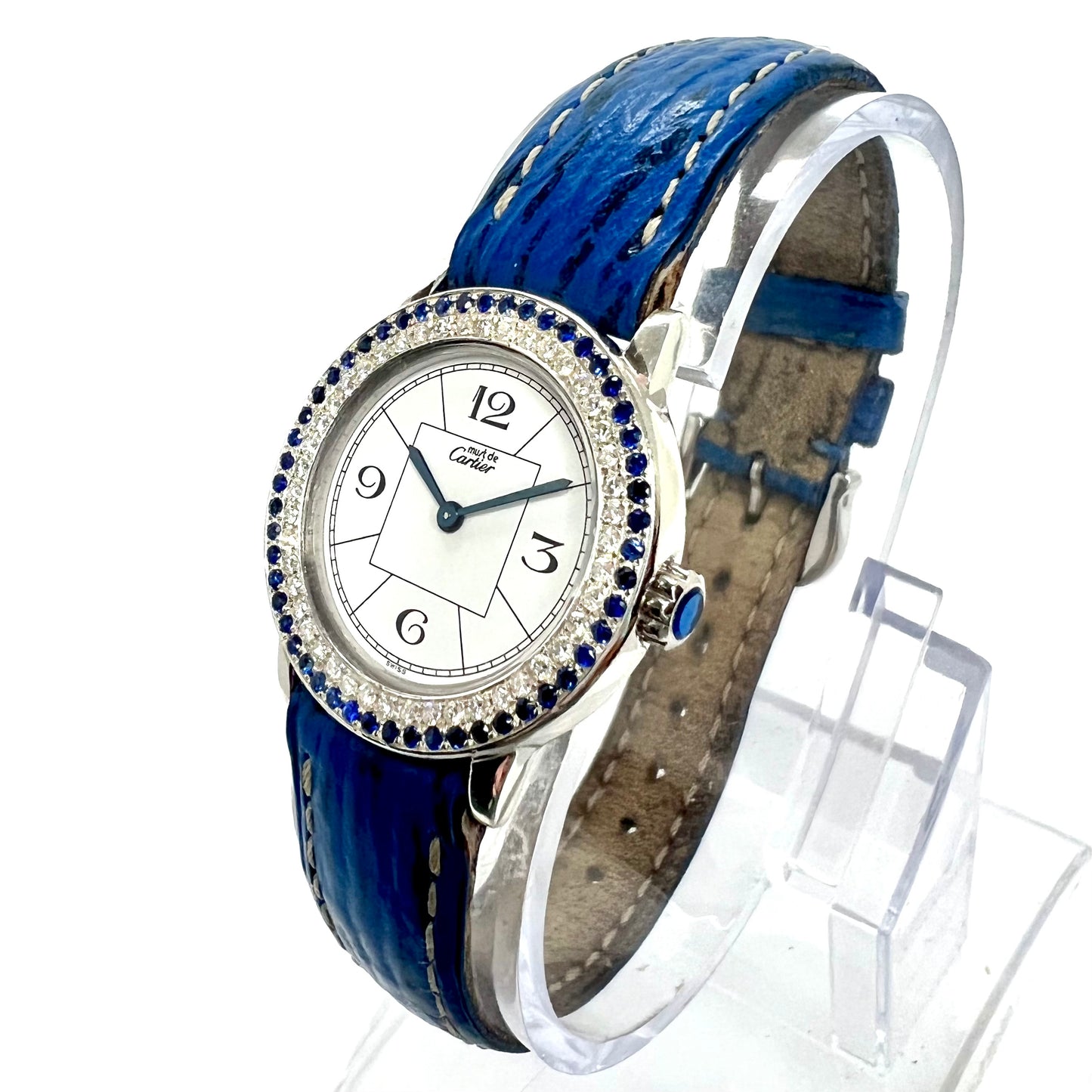 CARTIER RONDE 27mm Quartz Silver 0.35TCW DIAMONDS & 0.47TCW Blue SAPPHIRES Watch