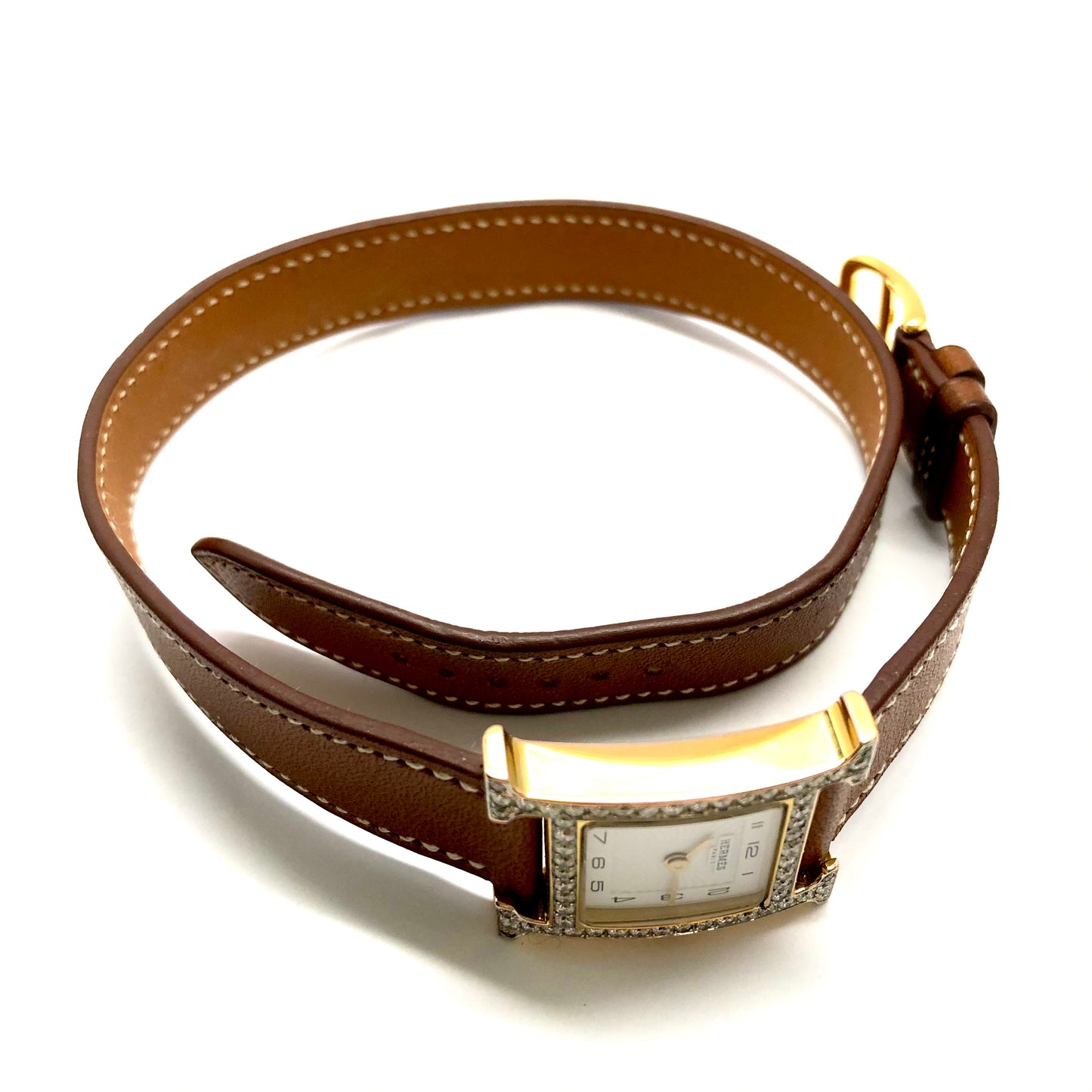 HERMÈS HEURE H Quartz 25mm Two Tone 0.91TCW DIAMOND Watch Hermès Double Tour Band