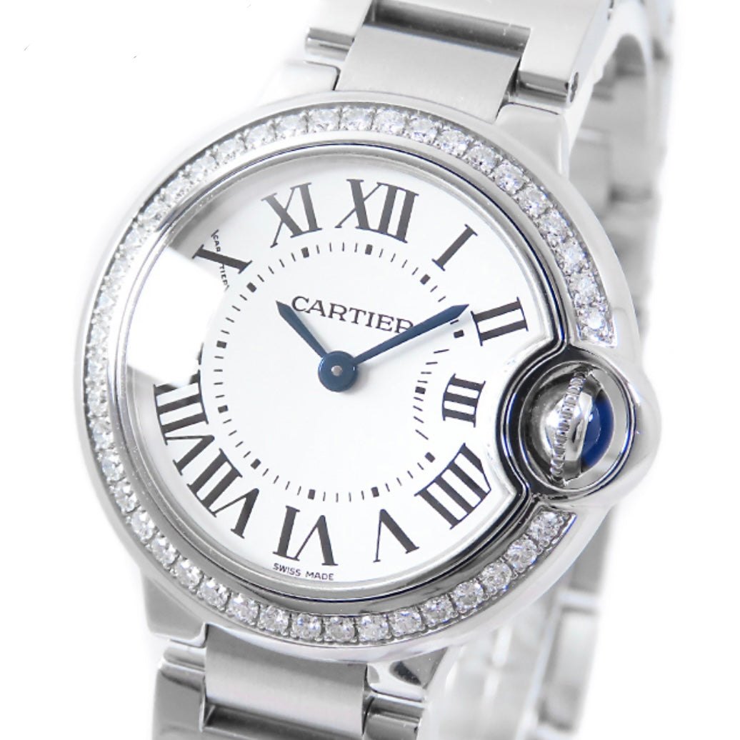 CARTIER BALLON BLEU 28mm Quartz Steel 0.80TCW DIAMOND Watch