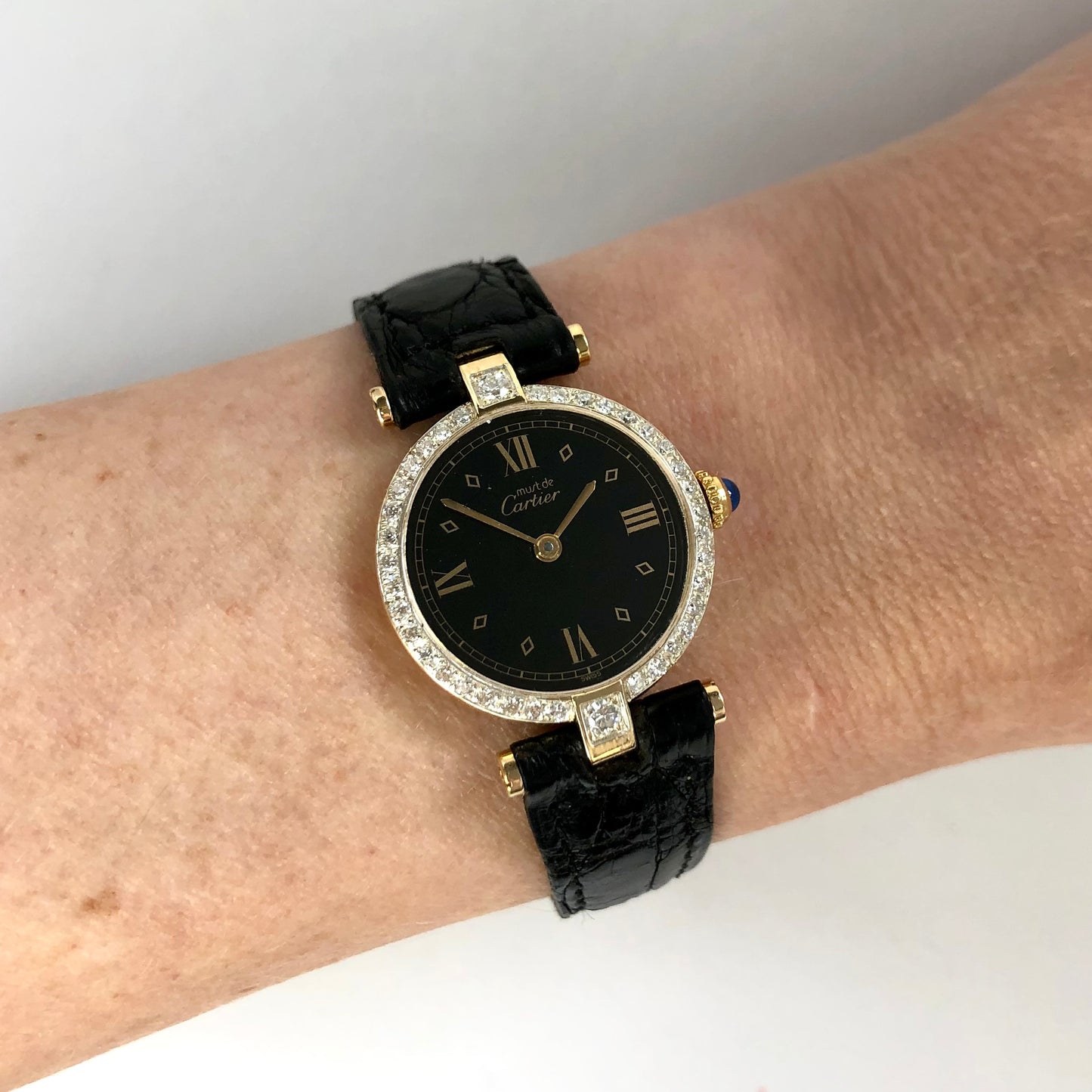 MUST DE CARTIER VERMEIL Quartz 24mm GP Argent 0.58TCW Diamond Watch