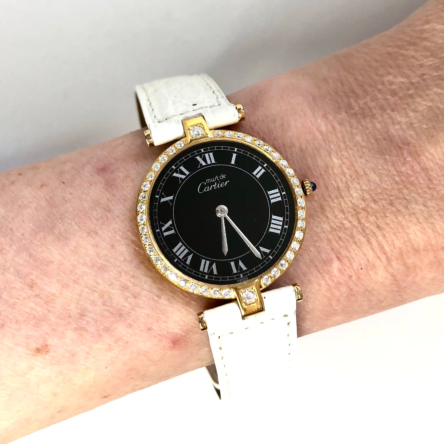 CARTIER VERMEIL Quartz 30mm GP Silver 0.78TCW Diamond Watch