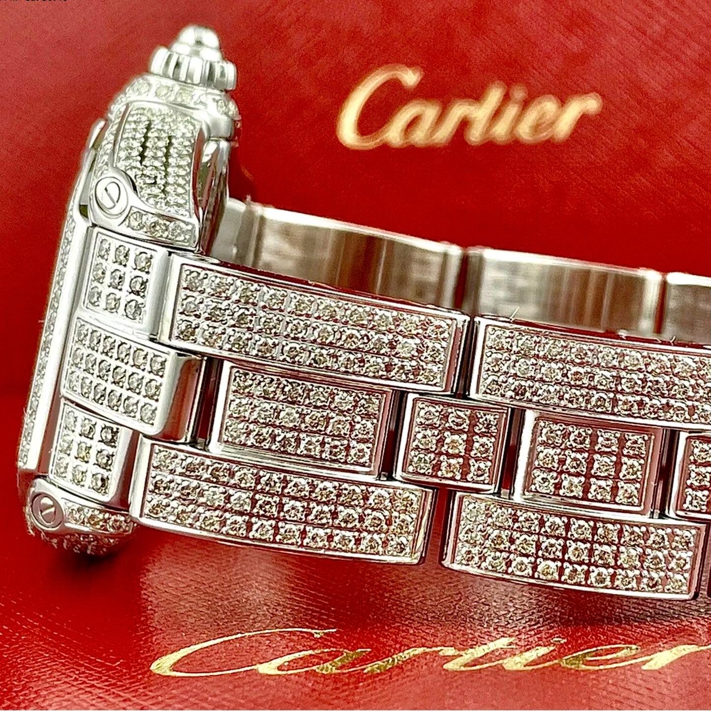CARTIER ROADSTER 2510 Automatic 38mm Steel ~7TCW Full DIAMOND Watch
