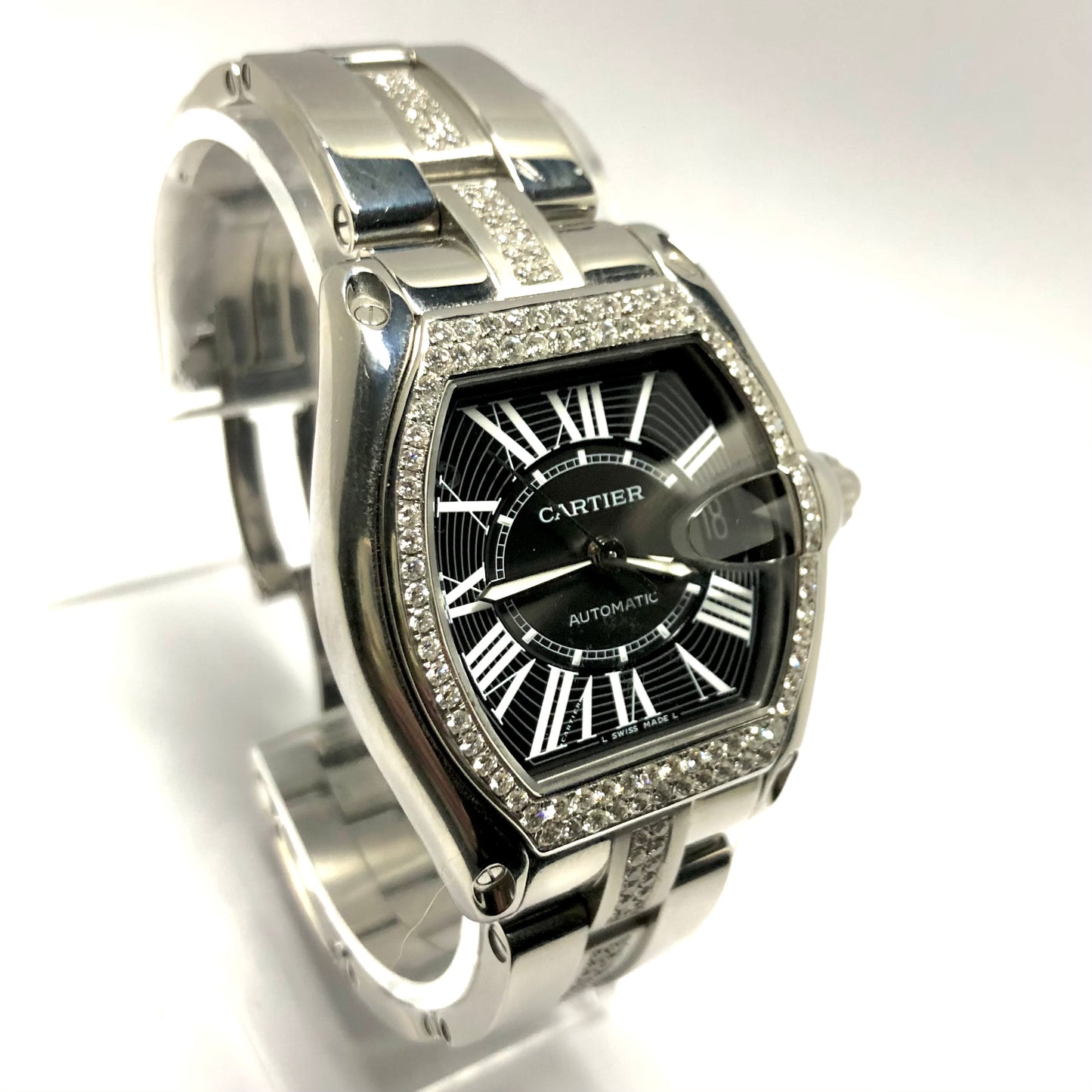 CARTIER ROADSTER 2510 Automatic 38mm Steel 1.69TCW DIAMOND Watch
