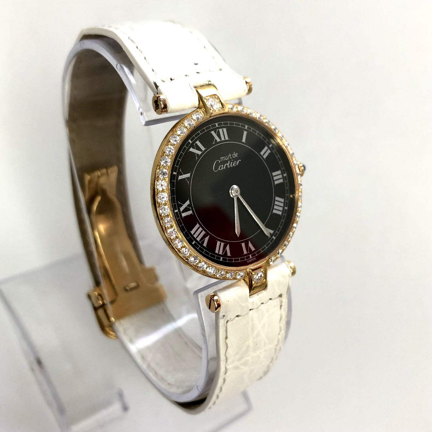 CARTIER VERMEIL Quartz 30mm GP Silver 0.78TCW Diamond Watch