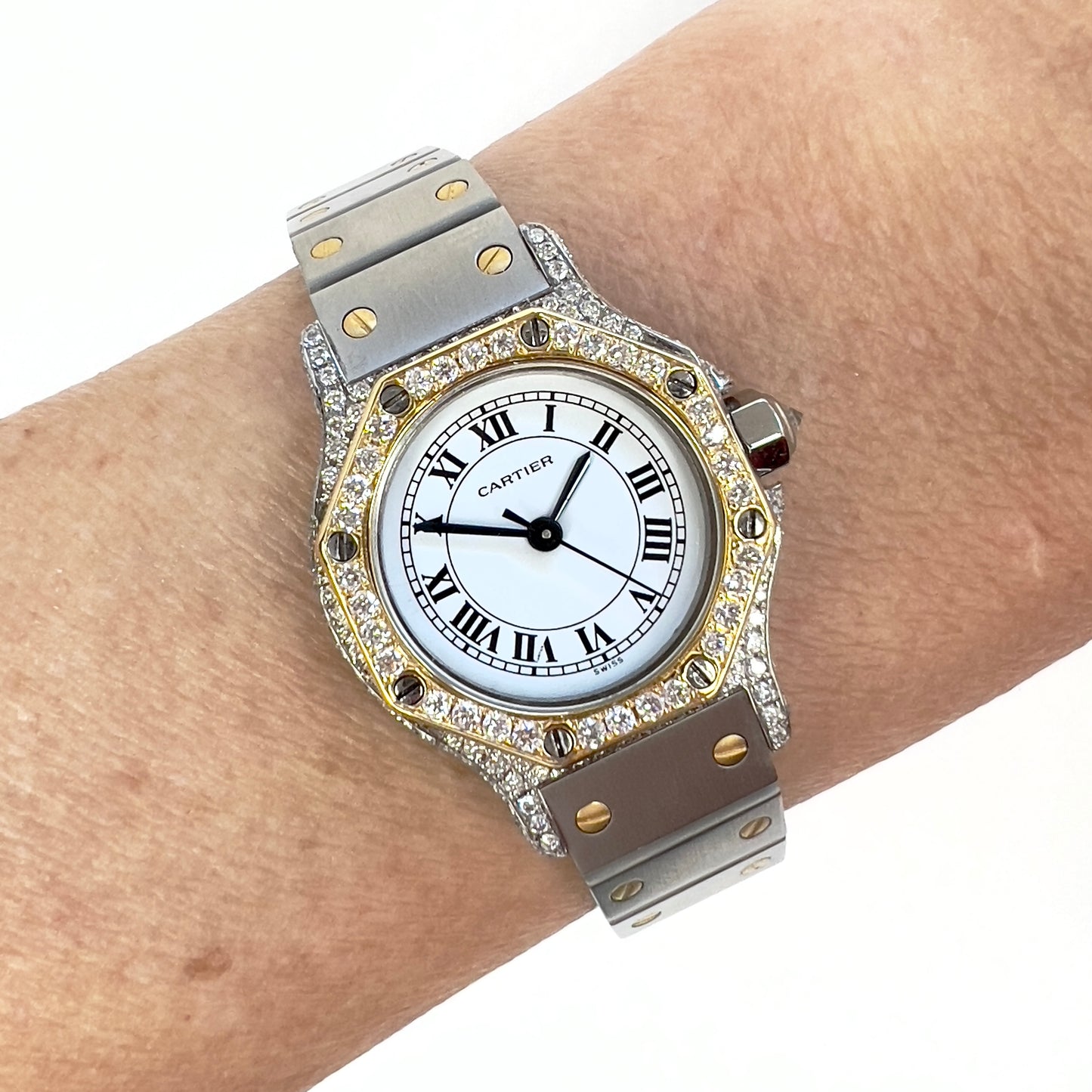 CARTIER SANTOS OCTAGON 25mm Automatic 2 Tone 1.5TCW DIAMOND Watch