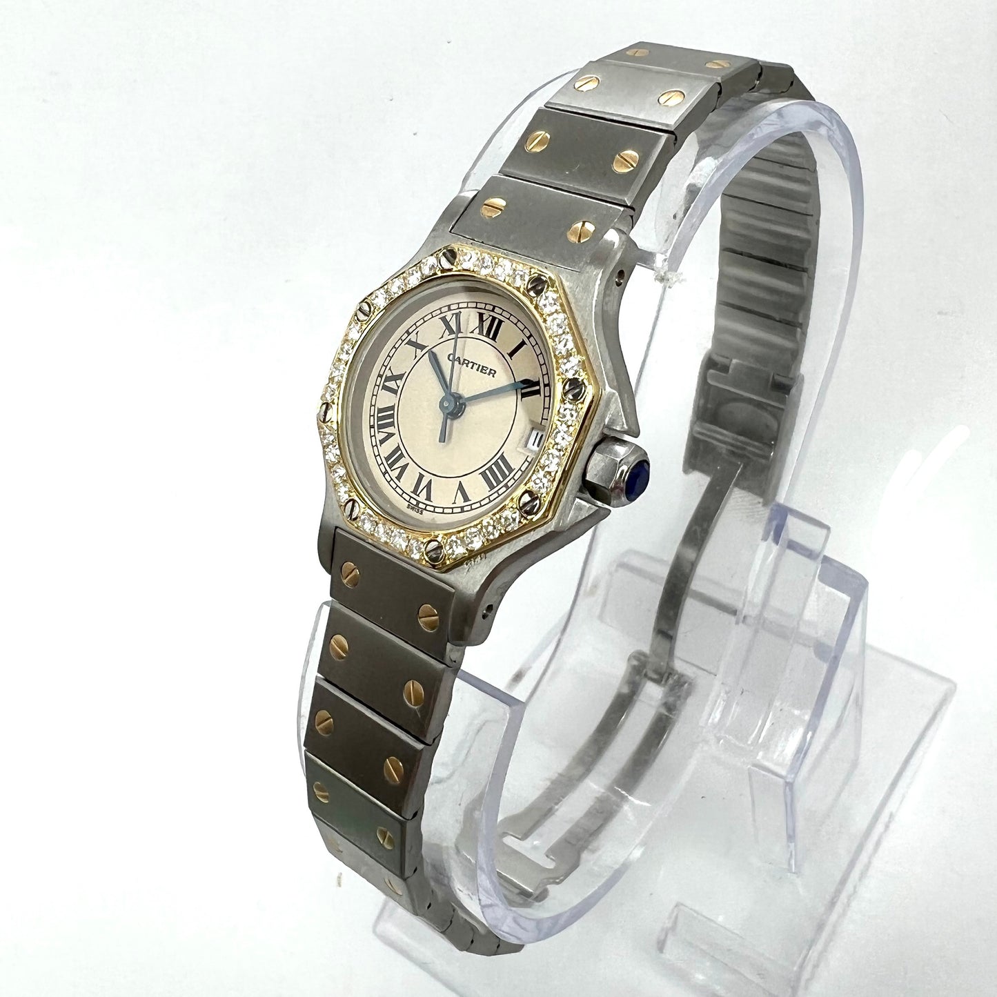 CARTIER SANTOS OCTAGON 25mm Quartz 2 Tone 0.40TCW Diamond Watch