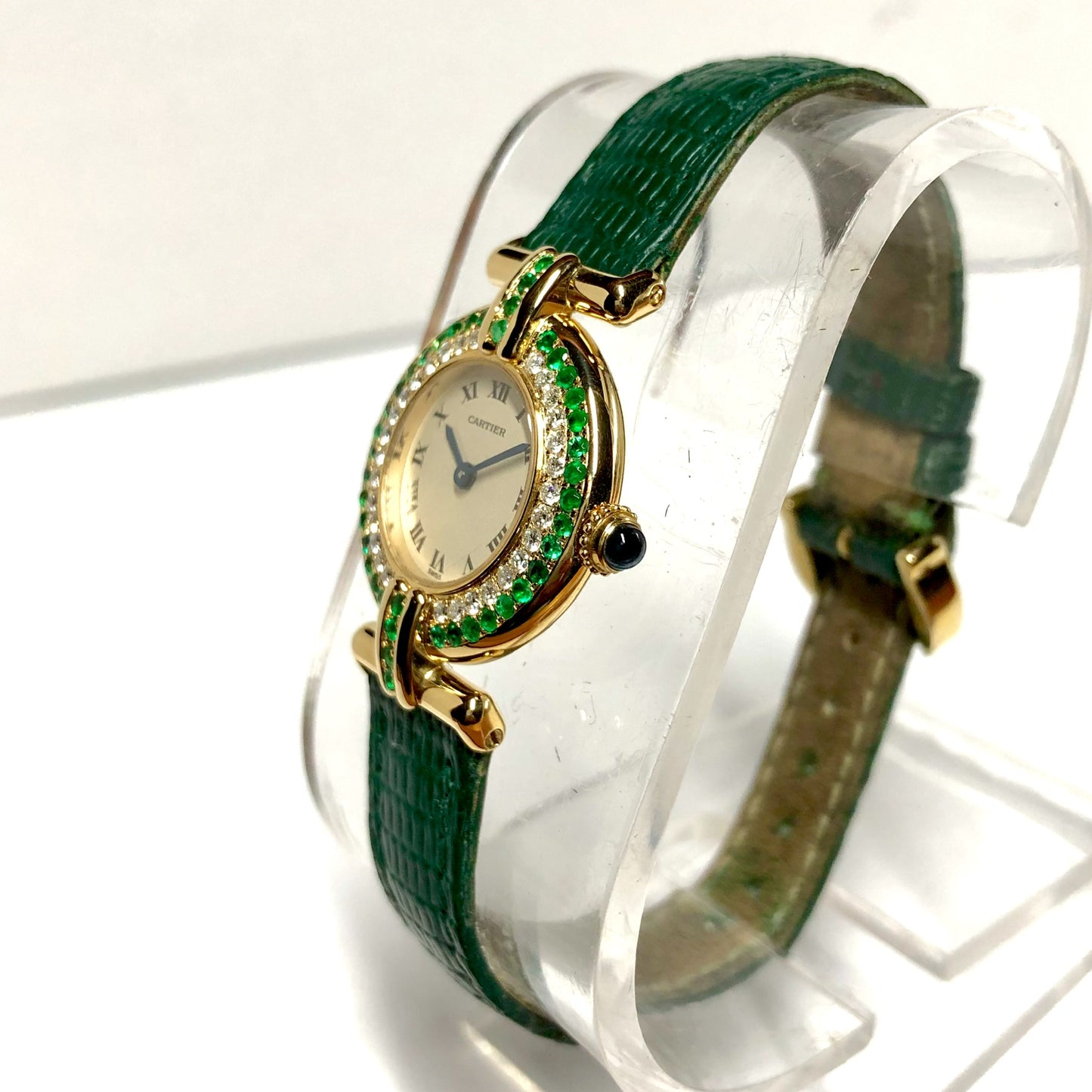 CARTIER COLISÉE Quartz 24mm 18K Yellow Gold 0.36TCW DIAMONDS & 0.60TCW Emeralds Watch