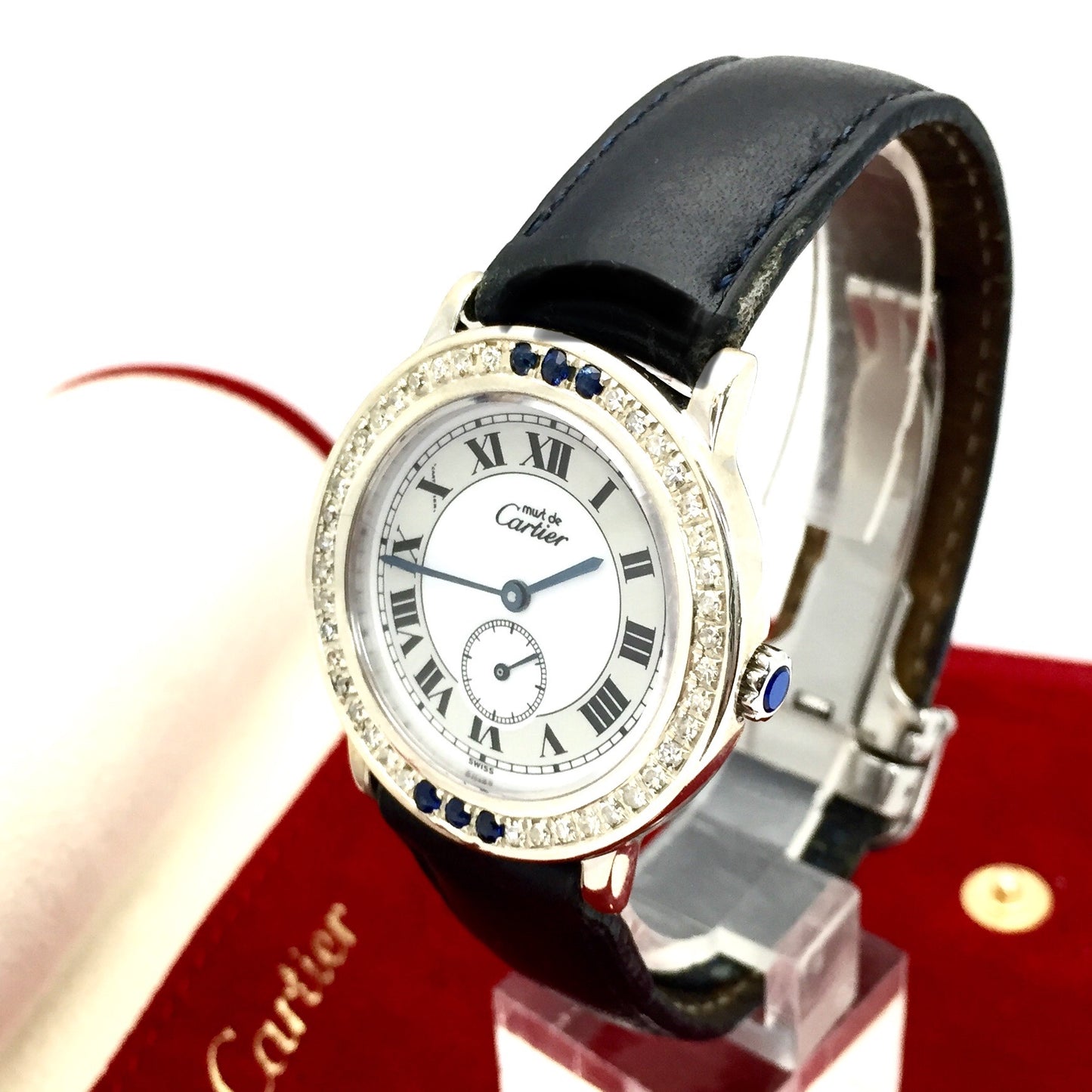 CARTIER Quartz Argent Ladies Watch ~1.3 F-G VS-SI DIAMONDS & Blue SAPPHIRES