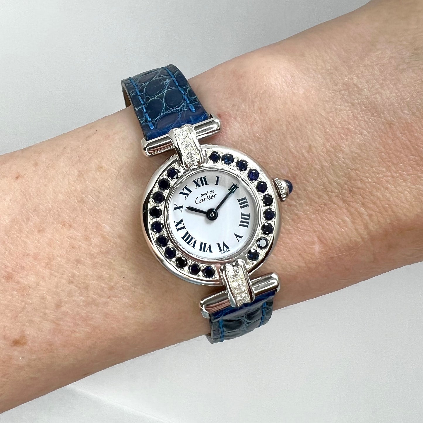 CARTIER COLISÈE Quartz 24mm Silver DIAMONDS & Blue SAPPHIRES Watch