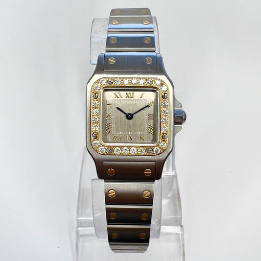 CARTIER SANTOS GALBEE 24mm Quartz 2 Tone 0.54TCW Diamond Watch Bronze Dial