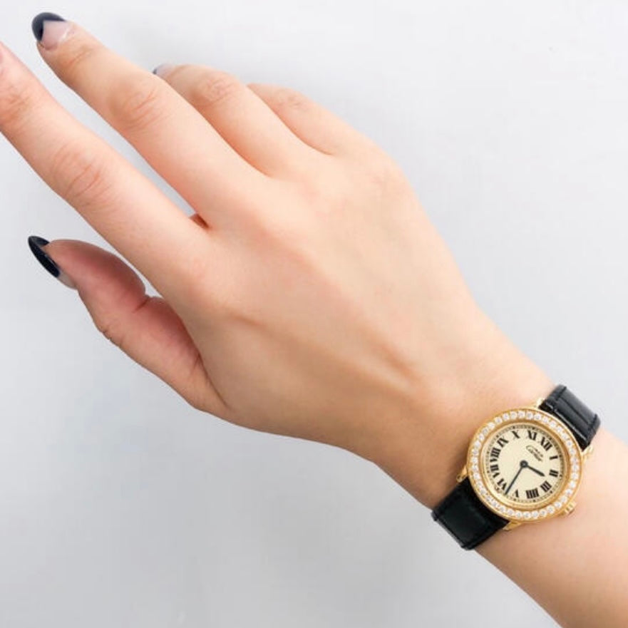Must De CARTIER RONDE 27mm GP Silver Diamond Watch