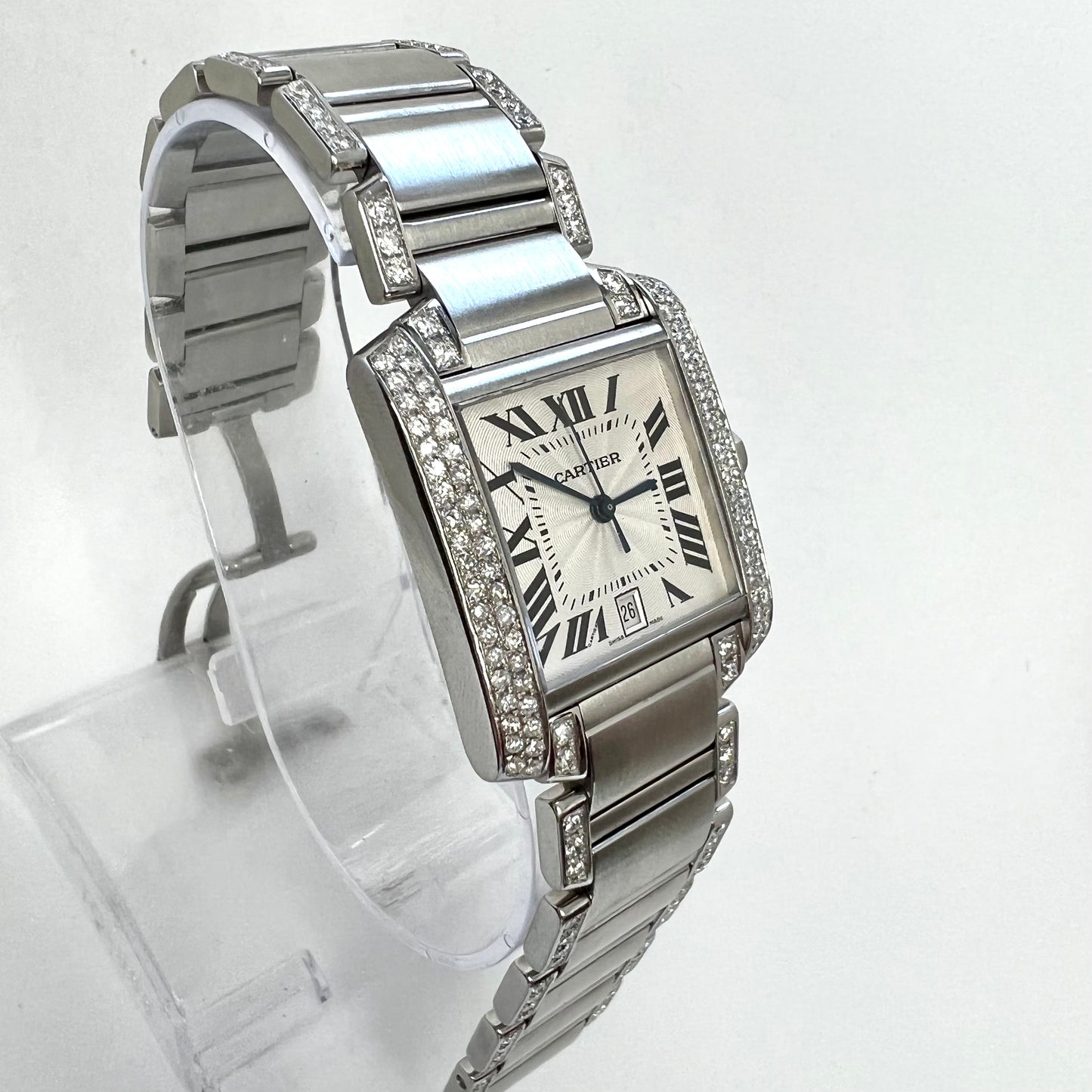 CARTIER TANK FRANCAISE Automatic 28mm Steel ~3.85TCW DIAMOND Watch