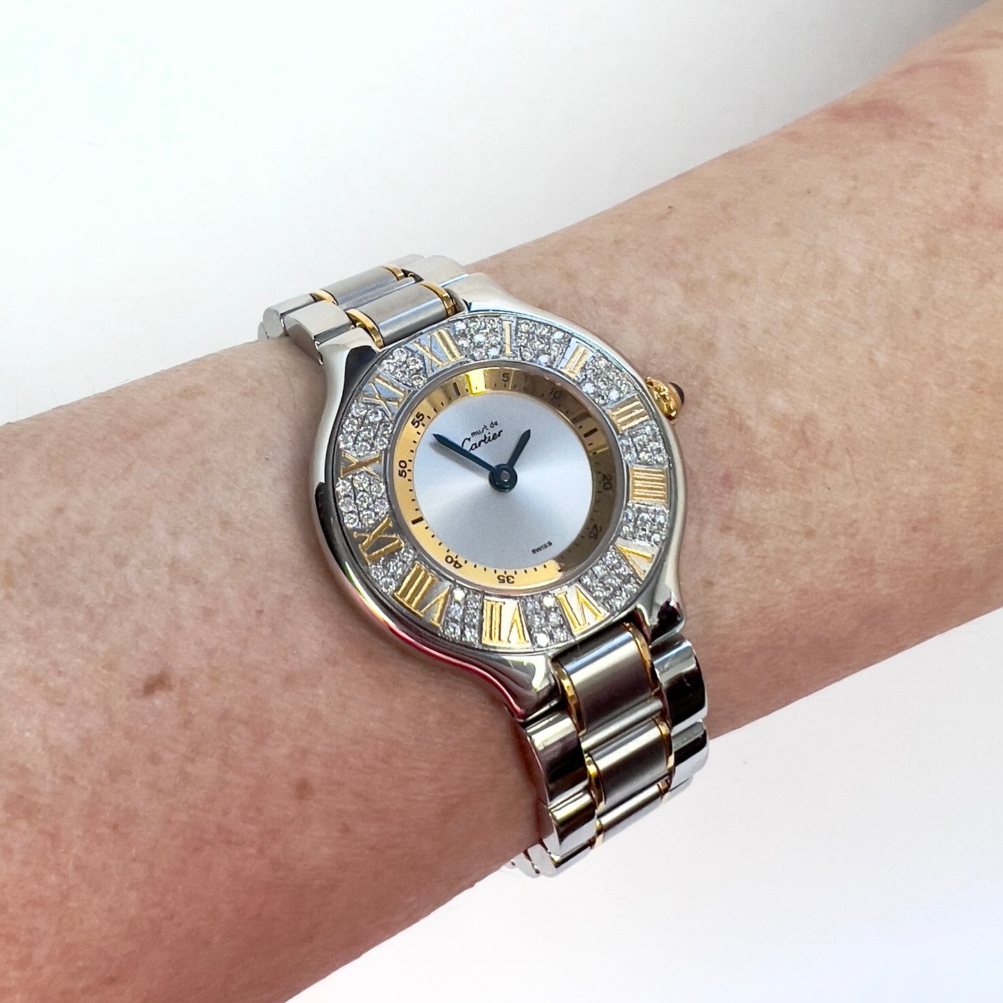 CARTIER MUST 21 Quartz 28mm 2 Tone Watch 0.40TCW Diamonds