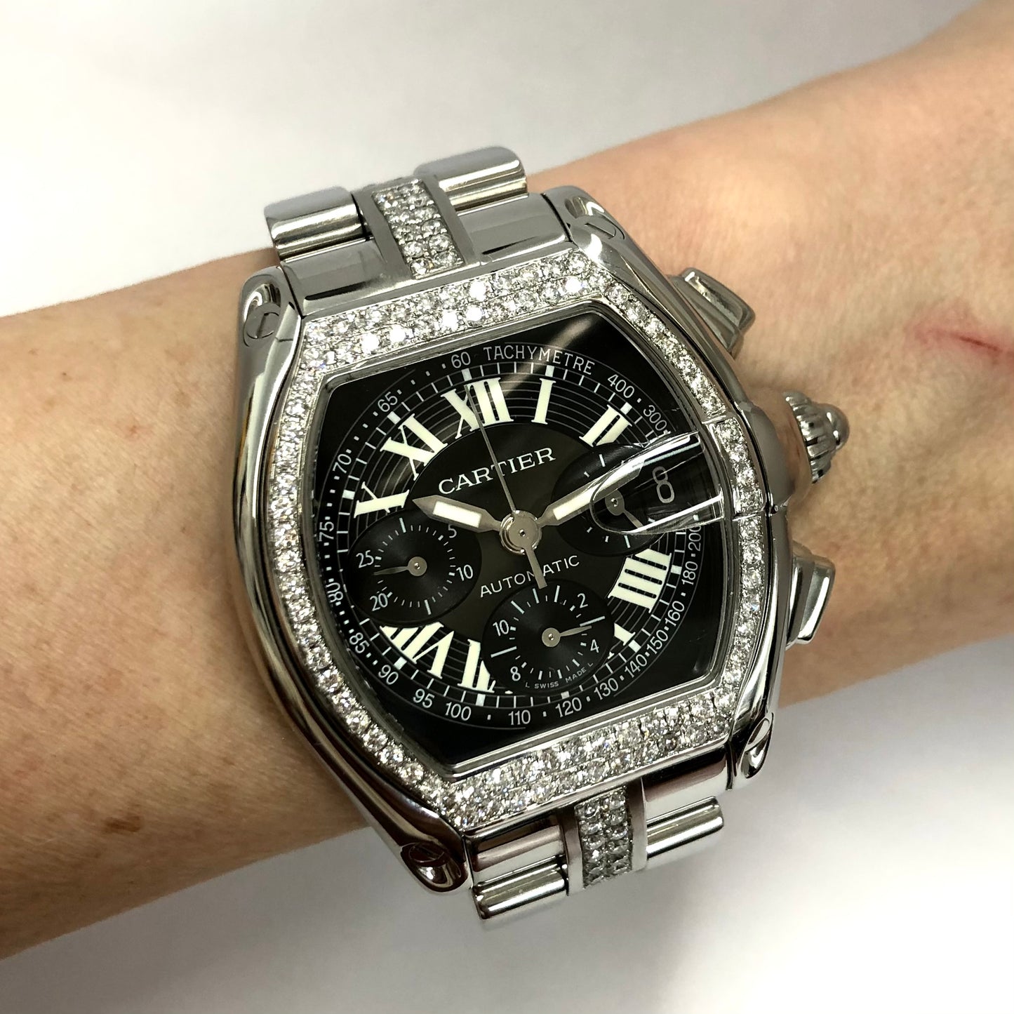 CARTIER ROADSTER 2618 Automatic 42mm Steel ~2.5TCW DIAMOND Watch