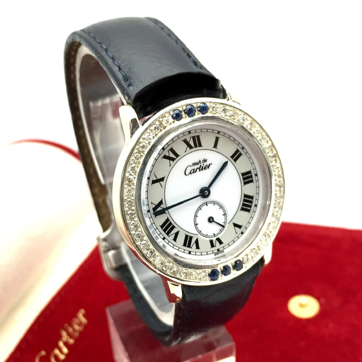 CARTIER Quartz Argent Ladies Watch ~1.3 F-G VS-SI DIAMONDS & Blue SAPPHIRES
