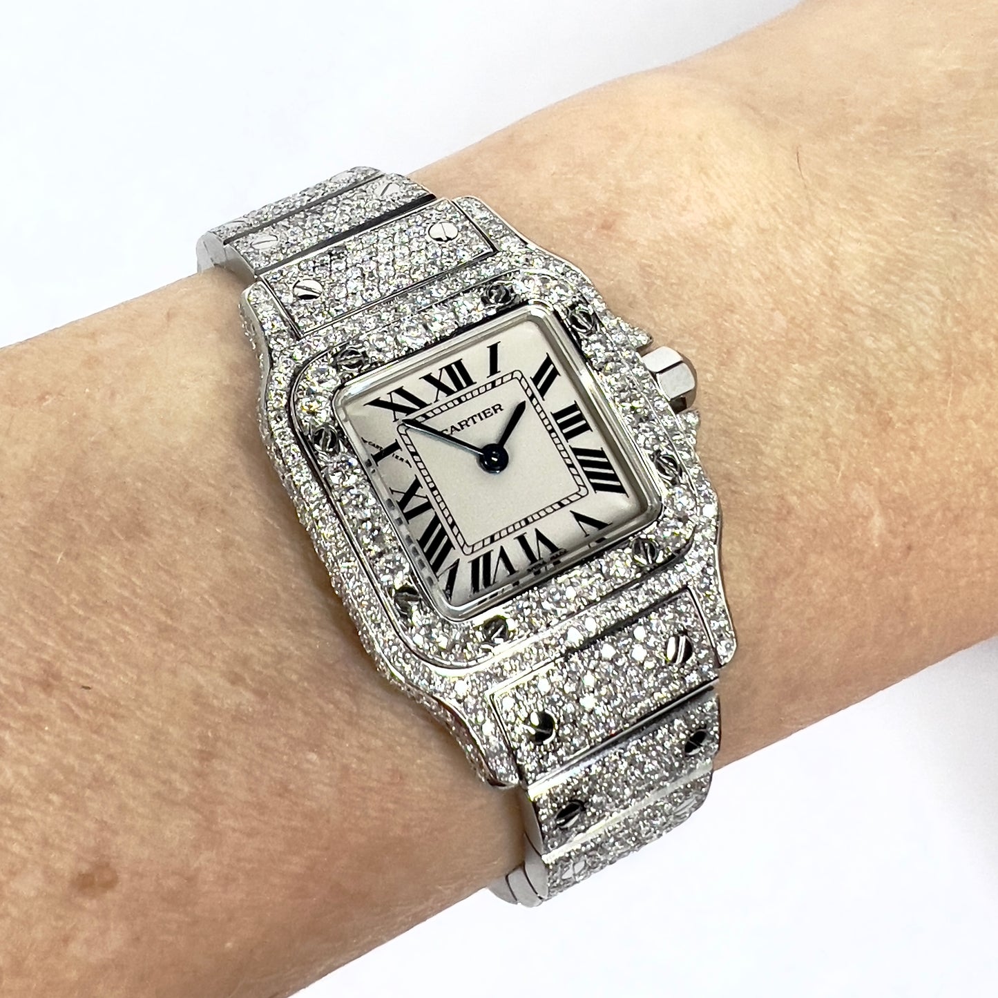 CARTIER SANTOS GALBEE 24mm Quartz Steel 6.36TCW Diamond Watch NEW Model