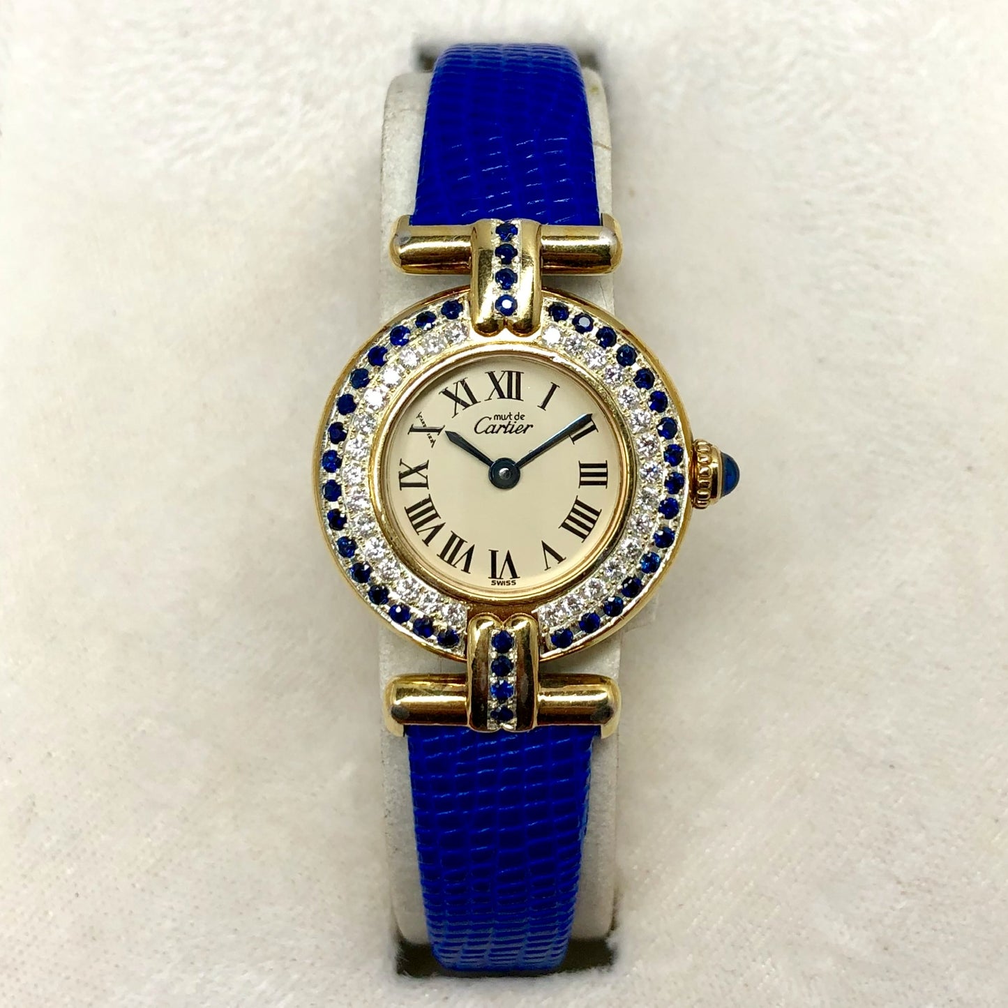 CARTIER VERMEIL COLISÈE Quartz 24mm GP Silver DIAMONDS & Blue SAPPHIRES Watch