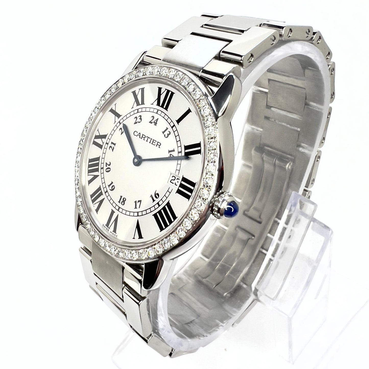 CARTIER RONDE SOLO Date 36mm Quartz Steel 1TCW DIAMOND Watch