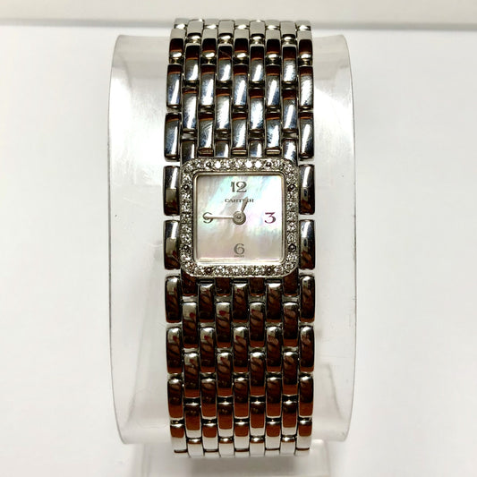 CARTIER PANTHERE RUBAN Quartz 21mm Steel 0.27TCW DIAMOND Watch Pink MOP Dial