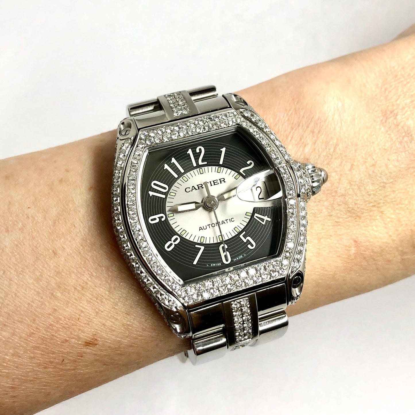 CARTIER ROADSTER 2510 Automatic 38mm Steel 4.92TCW DIAMOND Watch