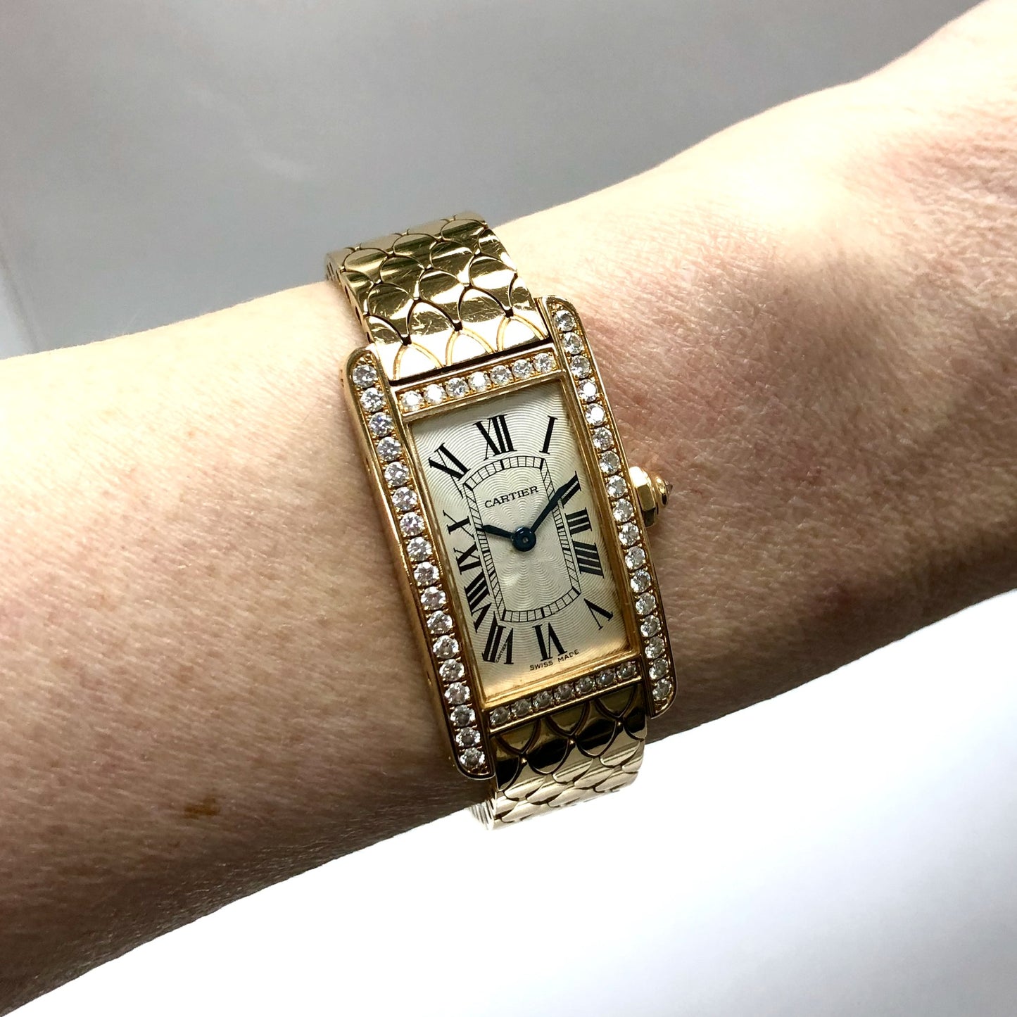 CARTIER Quartz 18K Rose Gold Ladies Watch ALL FACTORY DIAMONDS
