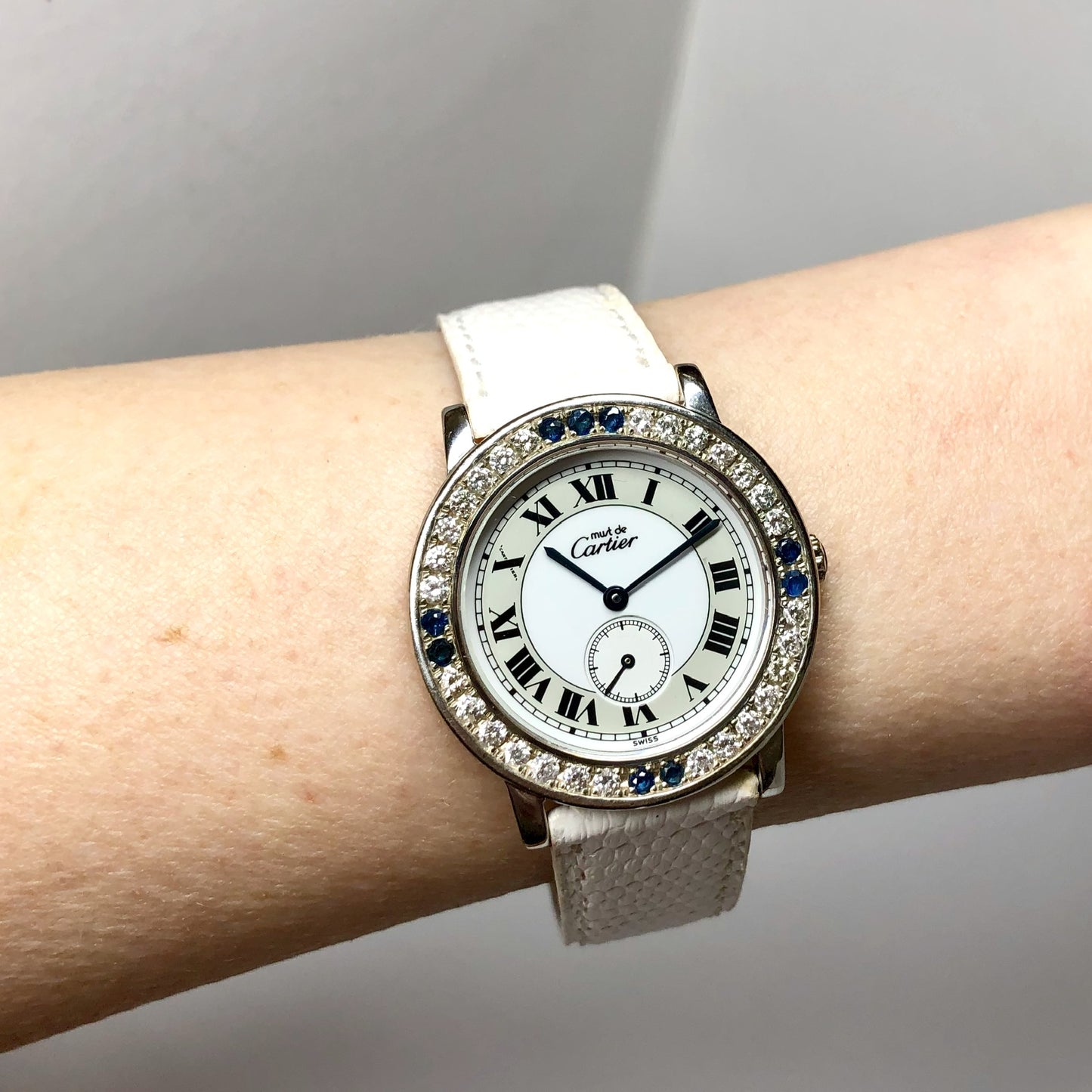 CARTIER RONDE Quartz 32mm Silver 1.01TCW DIAMONDS & Blue SAPPHIRES Watch