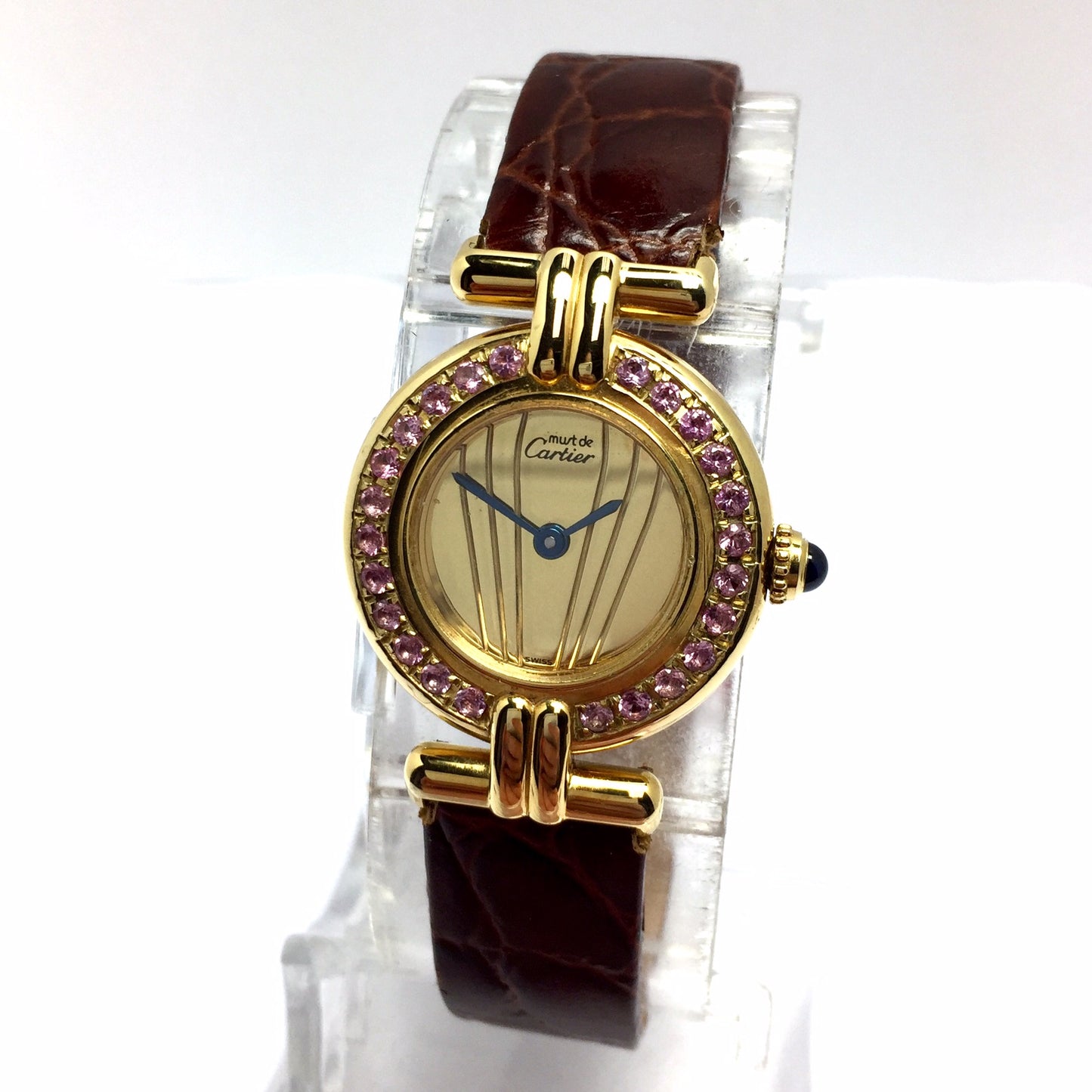 CARTIER VERMEIL COLISÉE Quartz 24mm GP Silver Pink Sapphires Watch