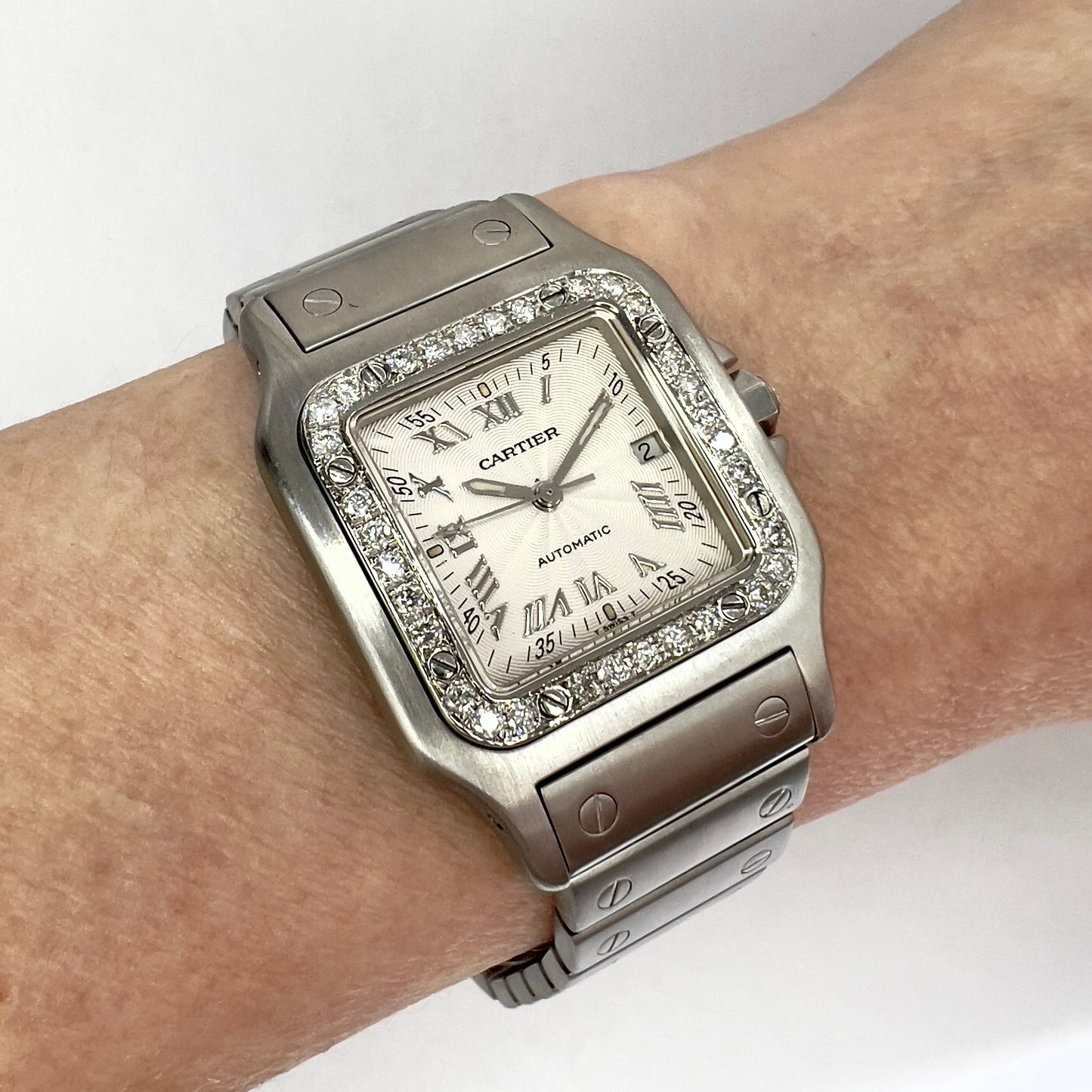 CARTIER SANTOS GALBEE 29mm Automatic Steel 0.85TCW Diamond Watch New Model
