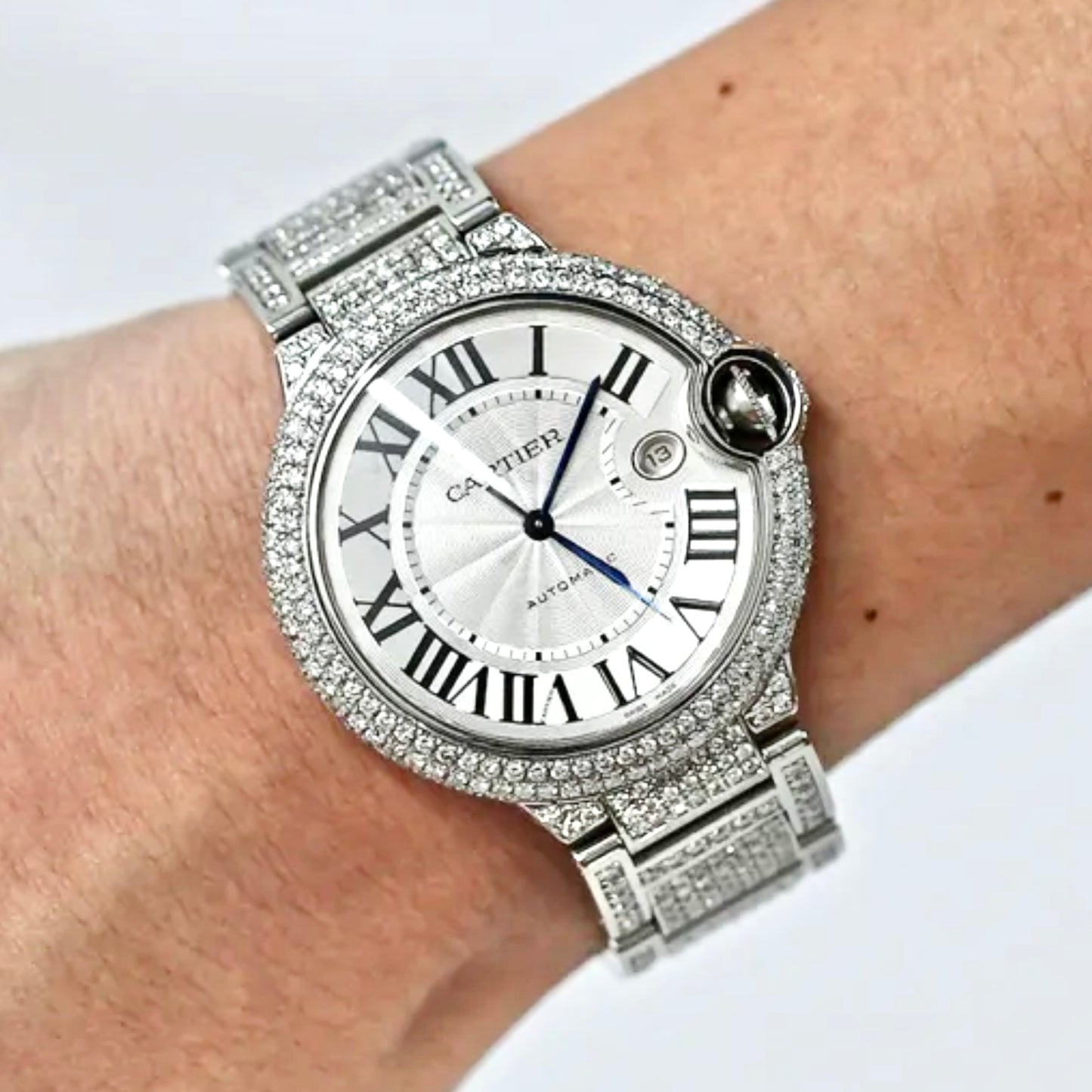 CARTIER BALLON BLEU 3765 42mm Automatic Steel ~8TCW DIAMOND Watch