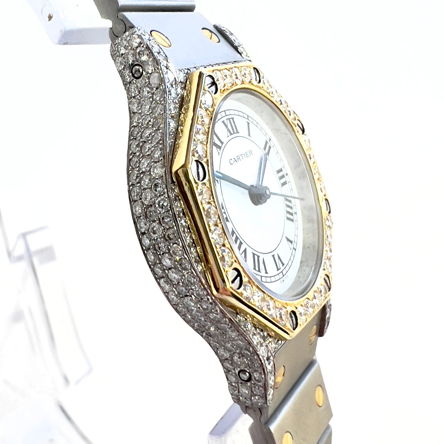 CARTIER SANTOS OCTAGON 25mm Automatic 2 Tone 1.5TCW DIAMOND Watch