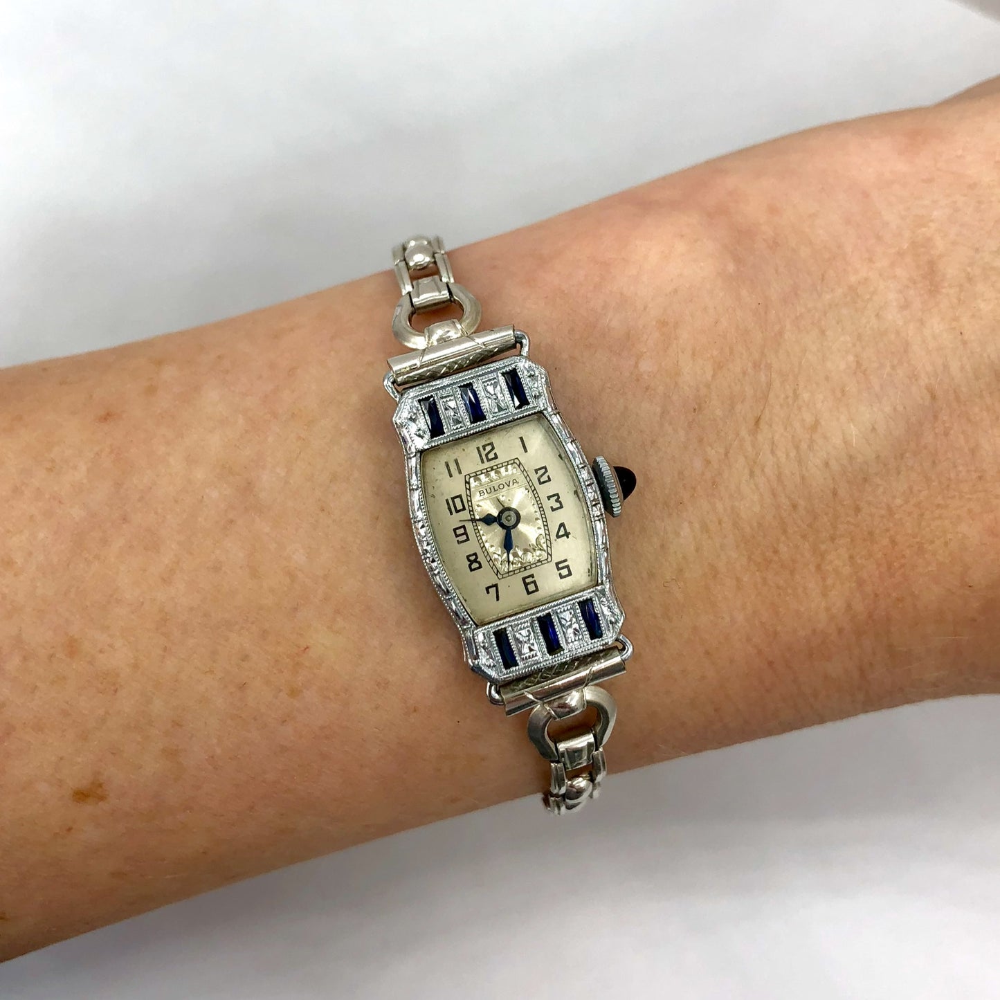 BULOVA Hand-Wind 14K White Gold &Steel Ladies Watch FACTORY DIAMONDS & SAPPHIRES