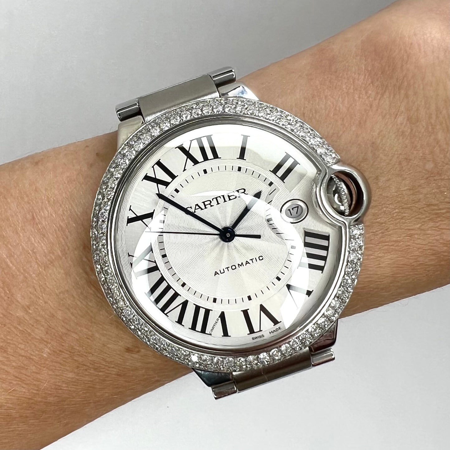 CARTIER BALLON BLEU 3765 42mm Automatic Steel 2.05TCW DIAMOND Watch