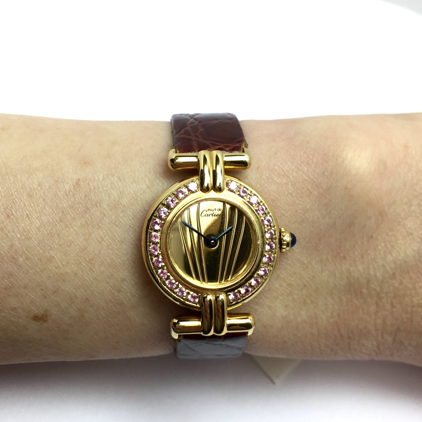 CARTIER VERMEIL COLISÉE Quartz 24mm GP Silver Pink Sapphires Watch
