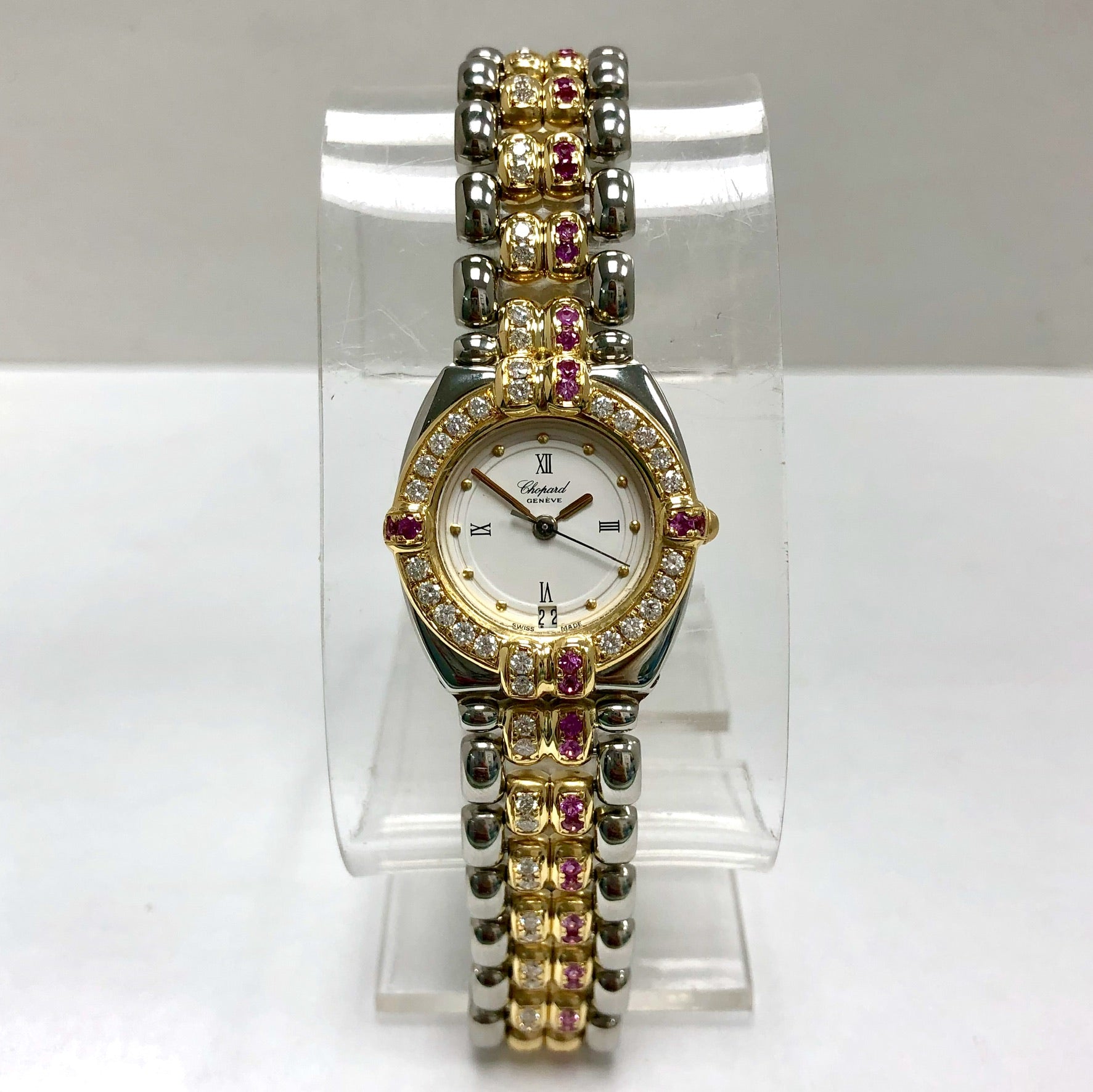 CHOPARD GSTAAD Quartz 24mm 2 Tone 1.49TCW DIAMONDS 1.5TCW Pink SAPPHIRES Watch