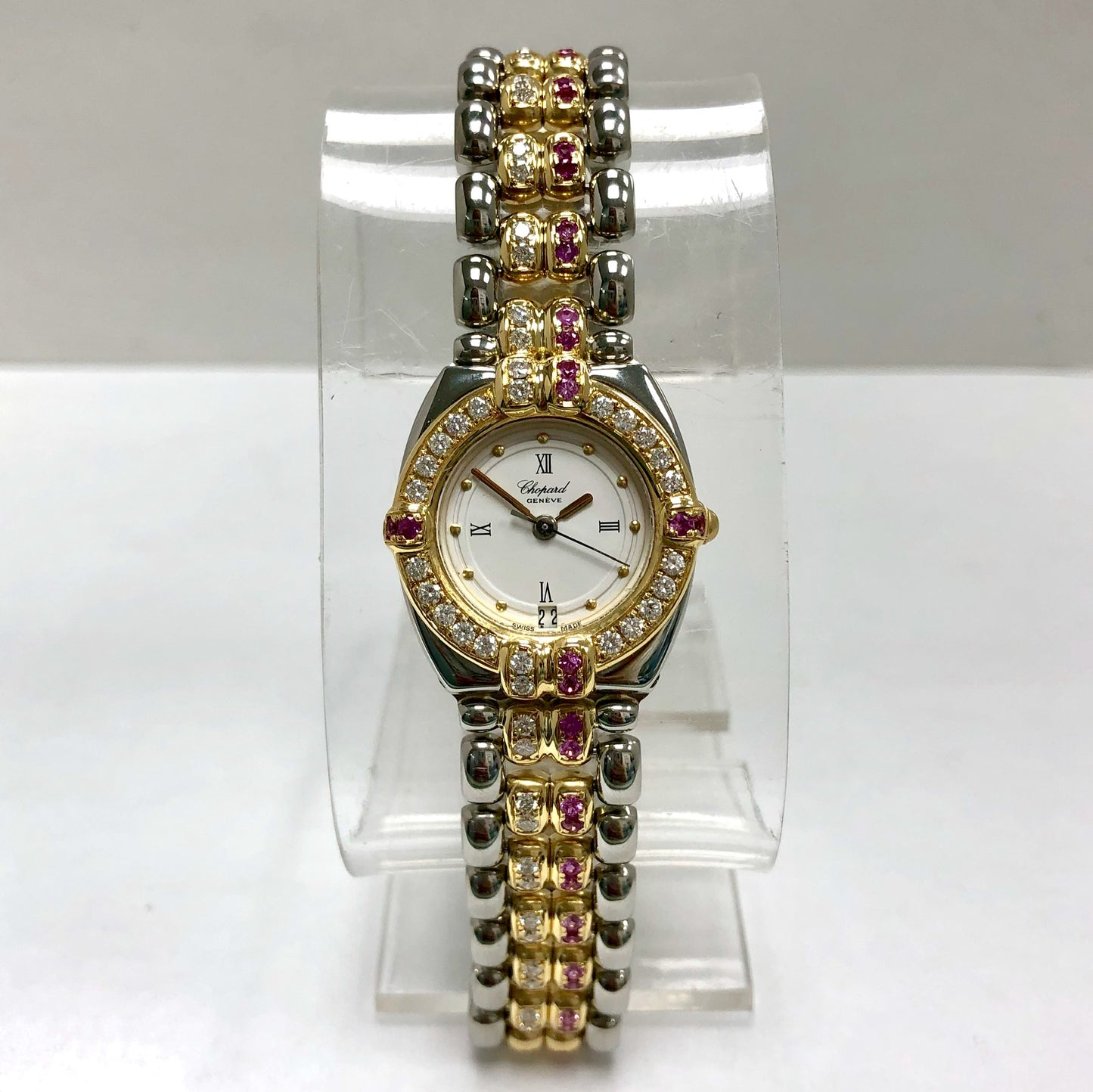 CHOPARD GSTAAD Quartz 24mm 2 Tone 1.49TCW DIAMONDS ~1.5TCW Pink SAPPHIRES Watch